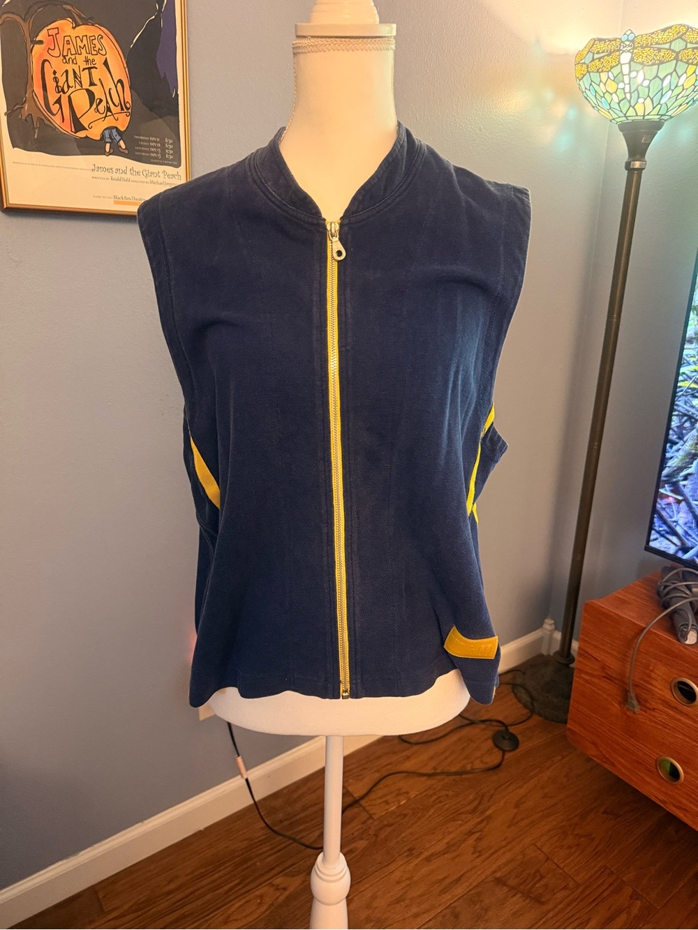 Liz Claiborne Navy Zip-Front Vest with Yellow Trim